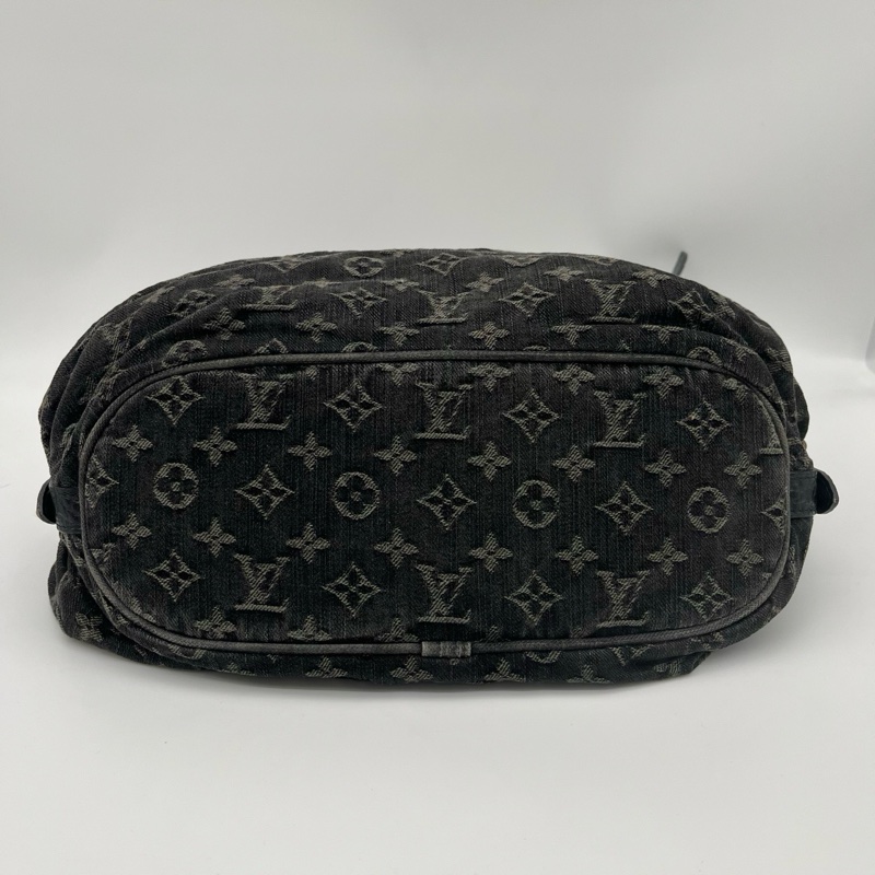 「JL精品代購」Lv黑灰老花單寧牛仔金扣單肩托特包-5