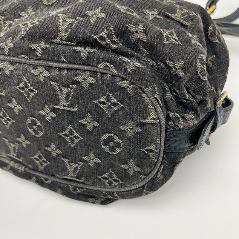 「JL精品代購」Lv黑灰老花單寧牛仔金扣單肩托特包-6