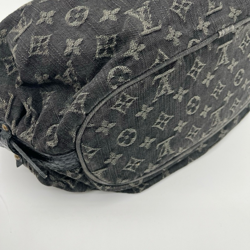 「JL精品代購」Lv黑灰老花單寧牛仔金扣單肩托特包-8