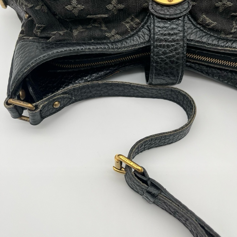 「JL精品代購」Lv黑灰老花單寧牛仔金扣單肩托特包-12