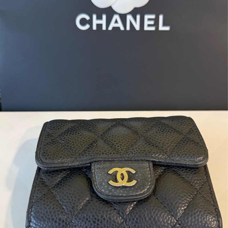 香奈兒 深藍銀扣 三折短夾-19