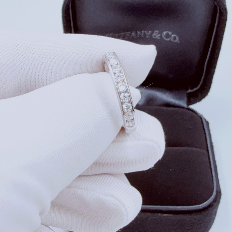 Tiffany 蒂芙尼 PT950鉑金半圈排鑽戒指 50號-1