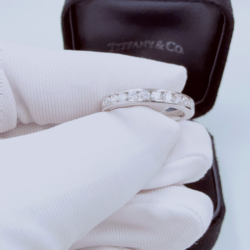 Tiffany 蒂芙尼 PT950鉑金半圈排鑽戒指 50號-2