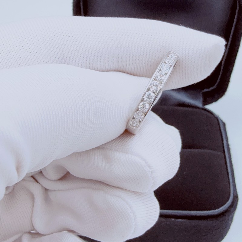 Tiffany 蒂芙尼 PT950鉑金半圈排鑽戒指 50號-3