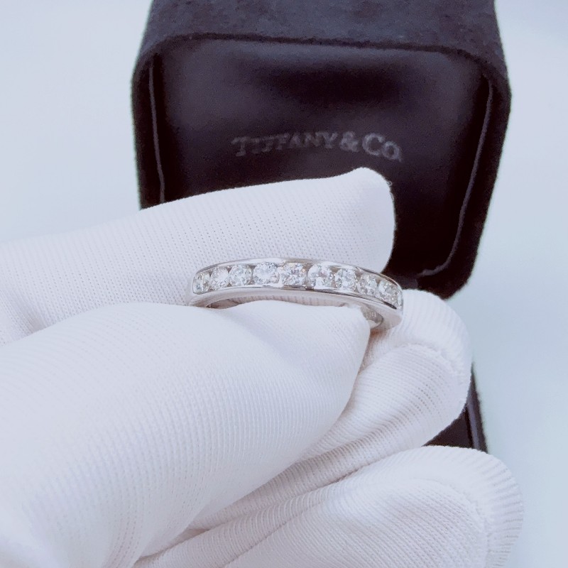 Tiffany 蒂芙尼 PT950鉑金半圈排鑽戒指 50號-4