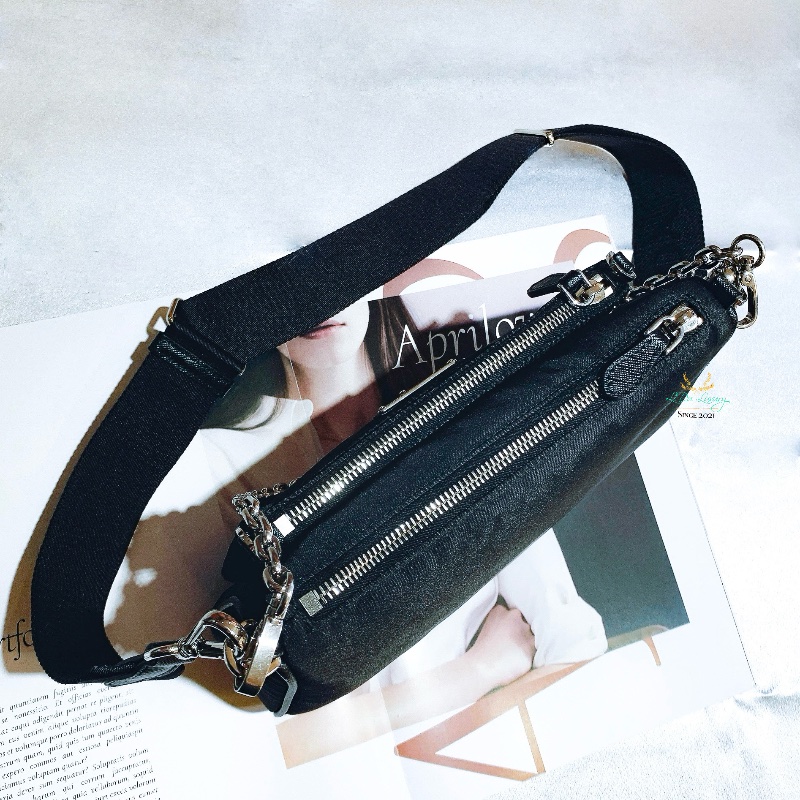 【 全新商品 】PRADA 1BH168 Re-Nylon 黑色 銀三角 尼龍 三合一 麻將包 鍊包 多空能背法-3