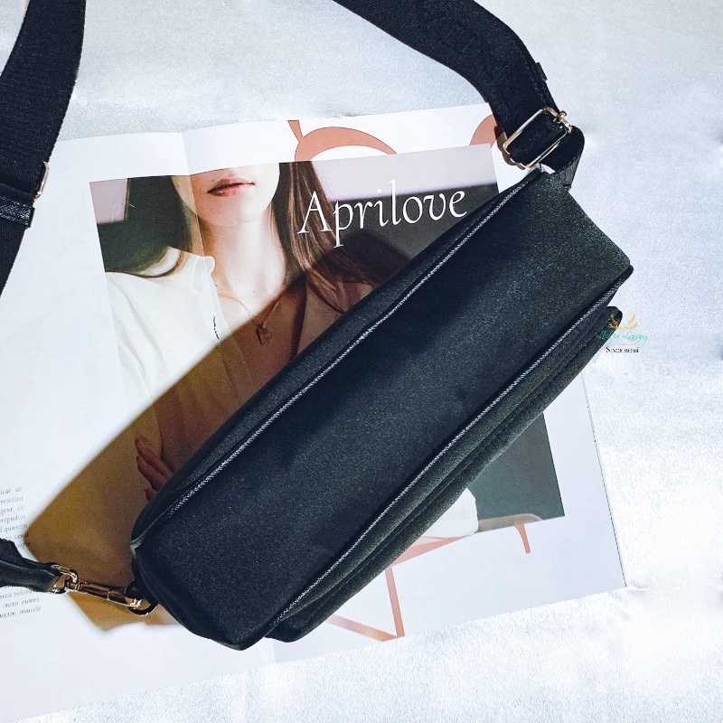 【 全新商品 】PRADA 1BH168 Re-Nylon 黑色 銀三角 尼龍 三合一 麻將包 鍊包 多空能背法-5