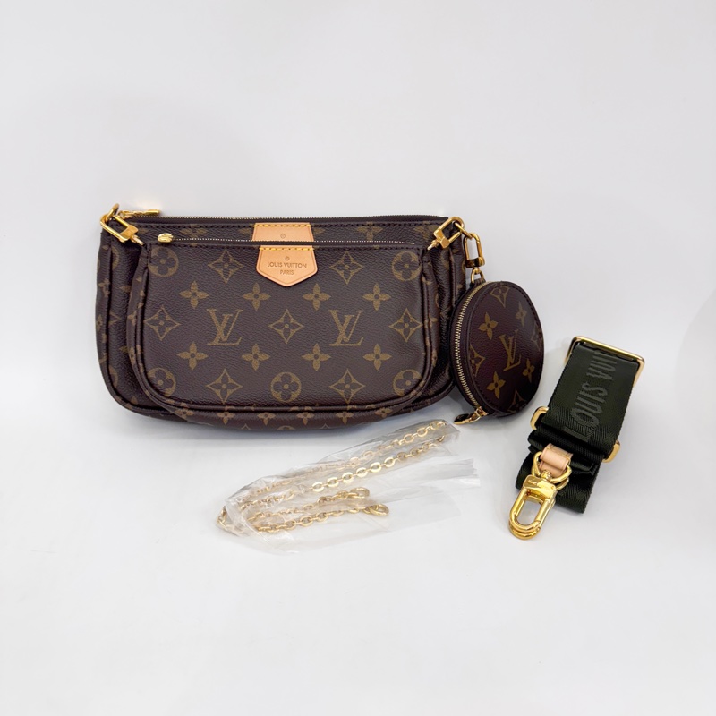 Lv 老花五合一綠背帶 晶片款 近全新-0