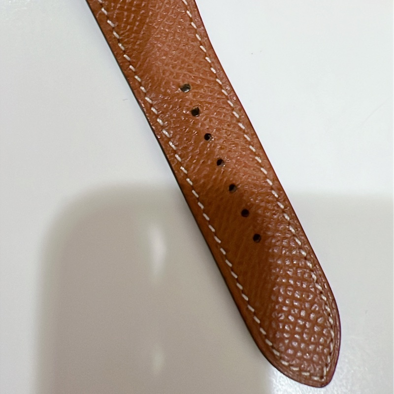 Hermes 愛馬仕 Heure H 經典H造型牛皮石英腕錶.咖/金 26mm-6