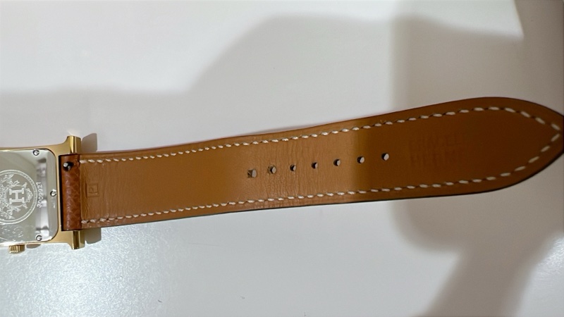 Hermes 愛馬仕 Heure H 經典H造型牛皮石英腕錶.咖/金 26mm-12