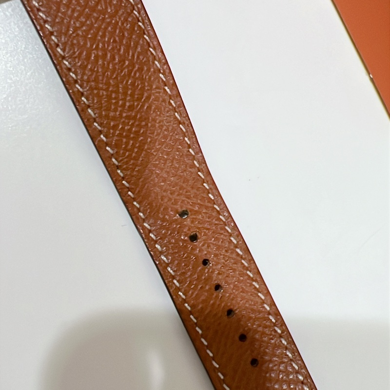 Hermes 愛馬仕 Heure H 經典H造型牛皮石英腕錶.咖/金 26mm-14