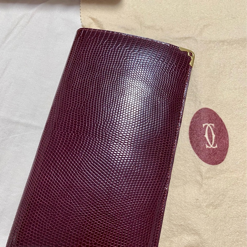 Cartier 蜥蜴皮 經典酒紅 長夾 （珍稀）-2