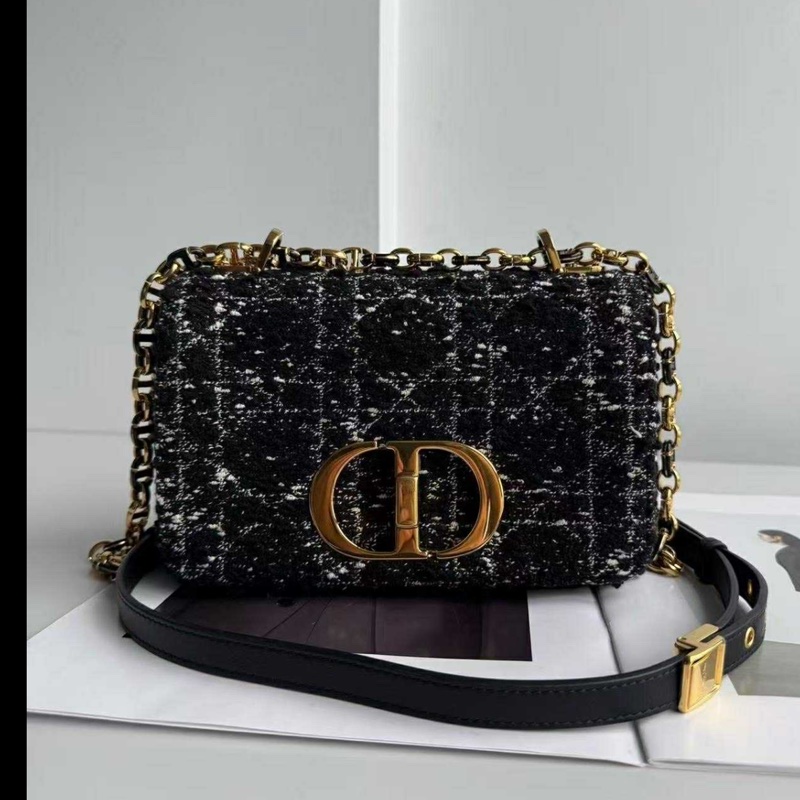 Dior Caro Black Tweed With White Cannage Motif-0