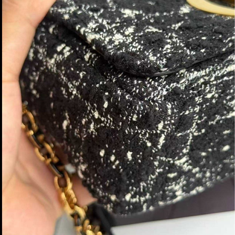 Dior Caro Black Tweed With White Cannage Motif-5