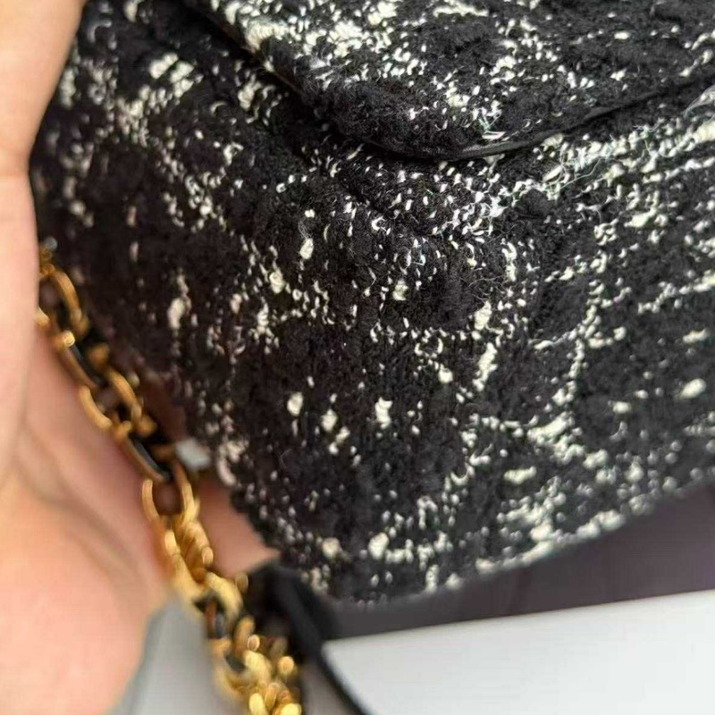 Dior Caro Black Tweed With White Cannage Motif-9