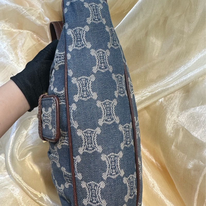 Celine 帆布 shoulder Bag金扣肩背帶藍色-4