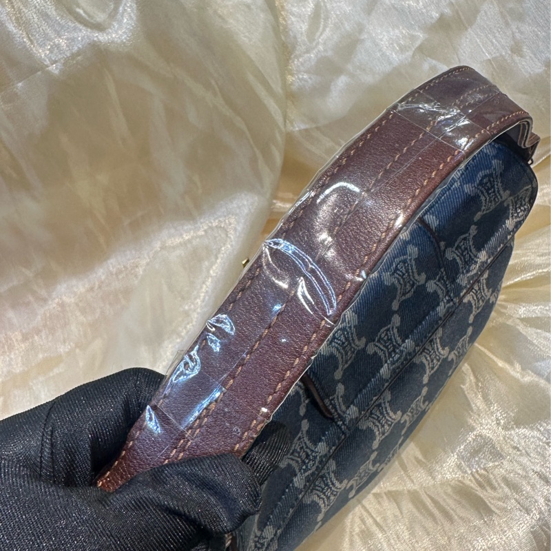 Celine 帆布 shoulder Bag金扣肩背帶藍色-6