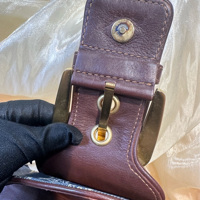 Celine 帆布 shoulder Bag金扣肩背帶藍色-7