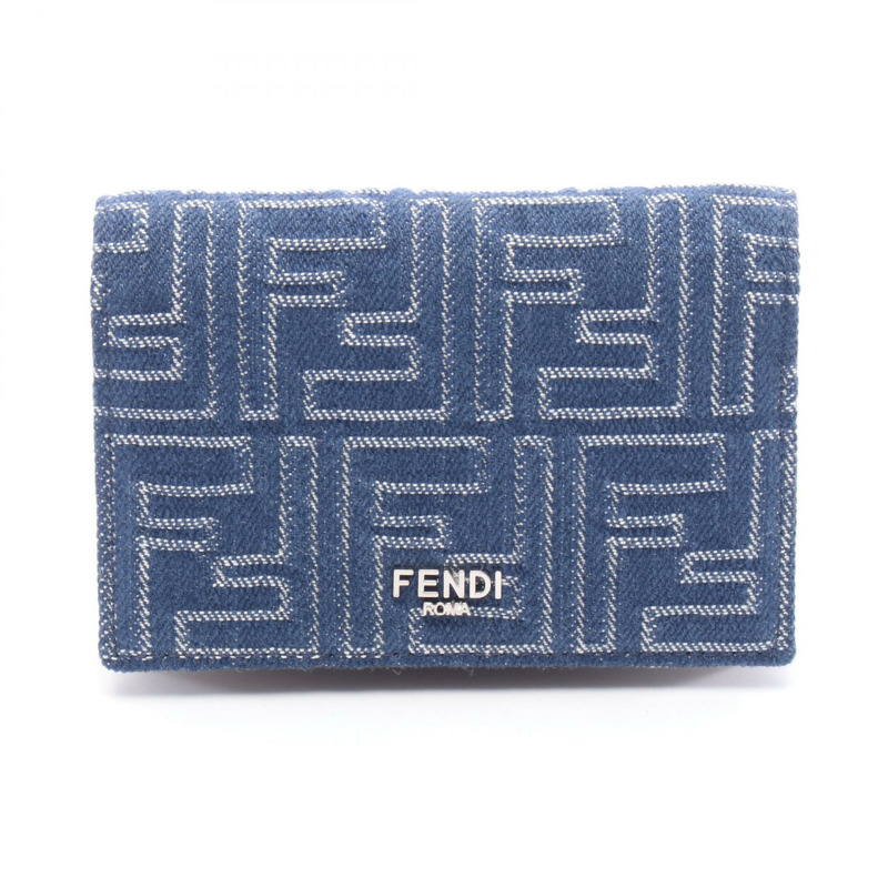 FENDI 卡包 7M0222AUGOF1SCG 牛仔提花皮革 海軍藍 棕色 全新 男士-0