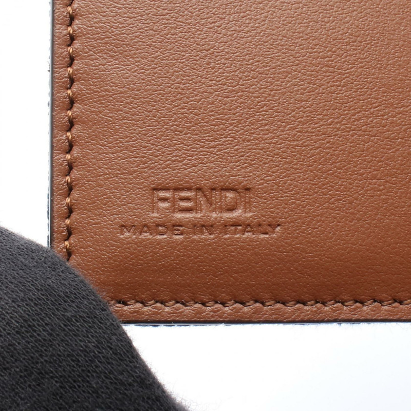 FENDI 卡包 7M0222AUGOF1SCG 牛仔提花皮革 海軍藍 棕色 全新 男士-3