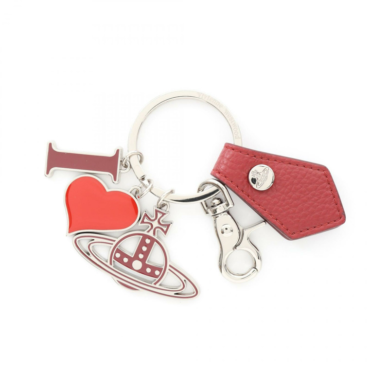 Vivienne Westwood I LOVE ORB 鑰匙圈 8203011EUS000DH407 皮革金屬銀色紅色全新女款-0
