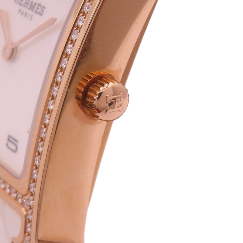 白色箭頭 18K玫瑰金鑽框 皮帶 Heure H 手錶【HERMES 愛馬仕】 #HH1.572/3510732-6