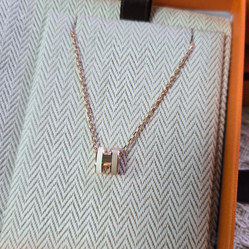 全新 HERMÈS 愛馬仕 Mini Pop H Rocabar 玫瑰金項鍊 Système 🤍 白拼奶茶-0