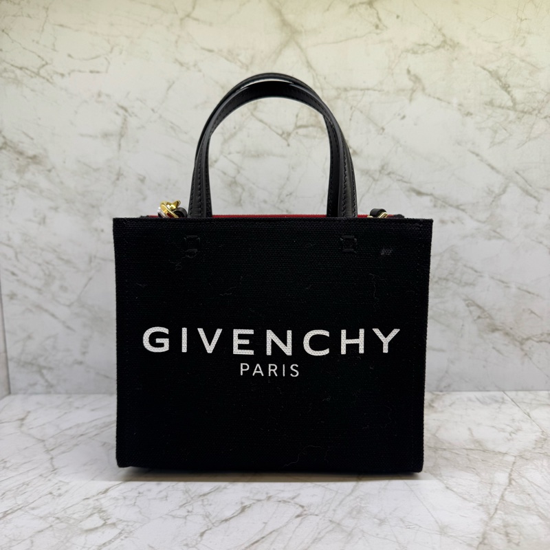 GIVENCHY G-Tote 字母印花帆布手提斜背包/黑-0