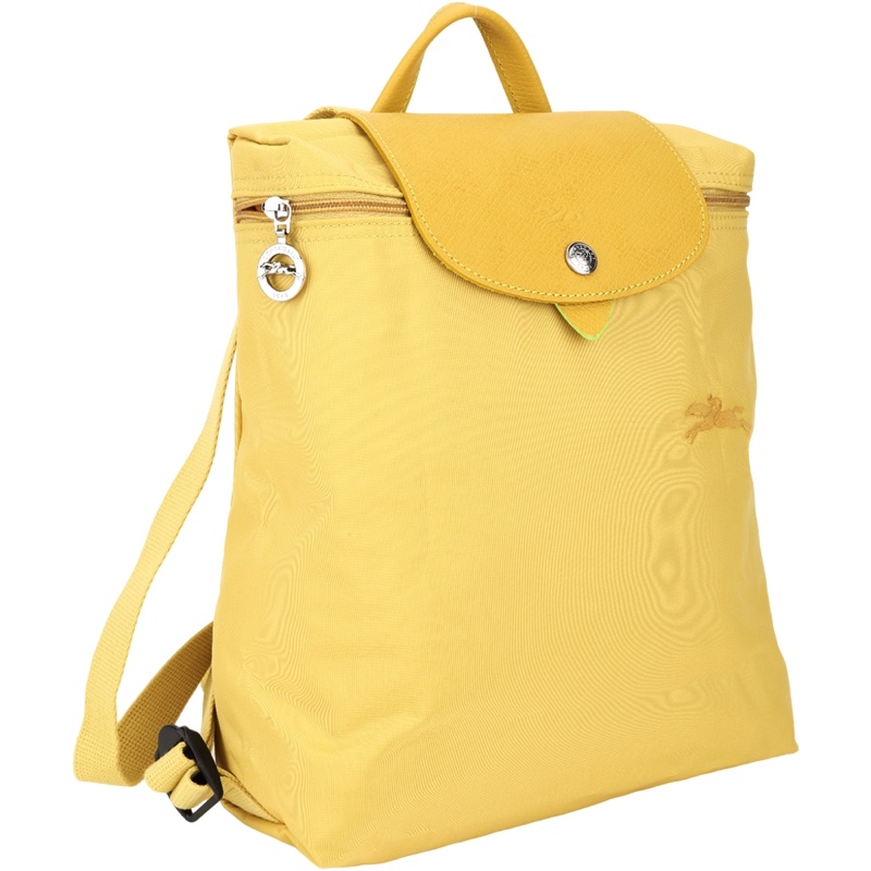 LONGCHAMP 後背包 Le Pliage Green 奔馬刺繡尼龍後背包 黃色-1