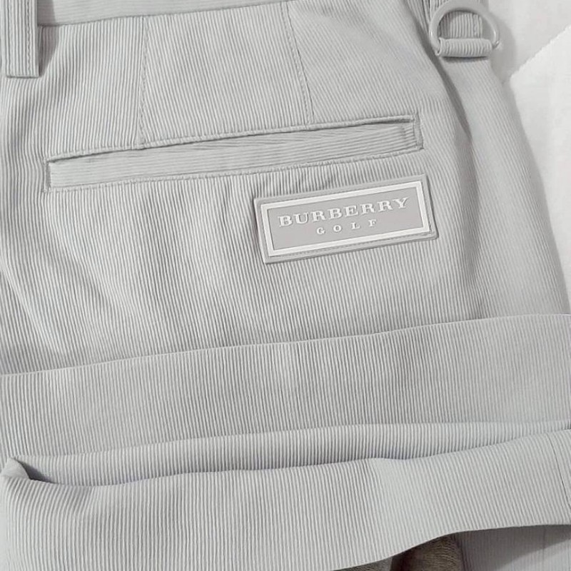 (日本製MIJ)BURBERRY 博柏利 GOLF 高爾夫球 男淺灰色細條紋輕薄款防水彈性休閒長褲88號-4