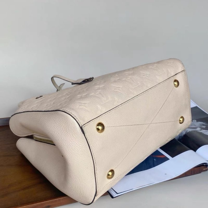 lv 全皮壓花淺杏色中號montaigne蒙田包33*23*15 98新配件塵袋-3