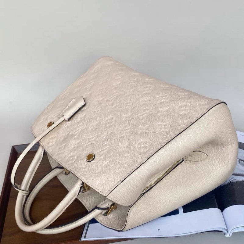 lv 全皮壓花淺杏色中號montaigne蒙田包33*23*15 98新配件塵袋-4