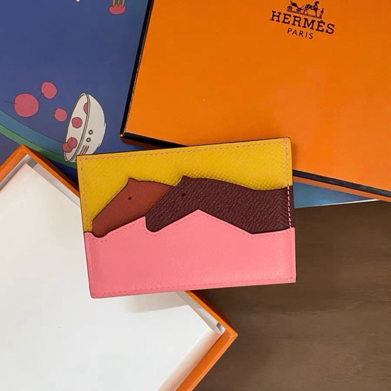 hermes 限量款彩虹多拼色雙馬頭卡包 10 x 7 99新-0