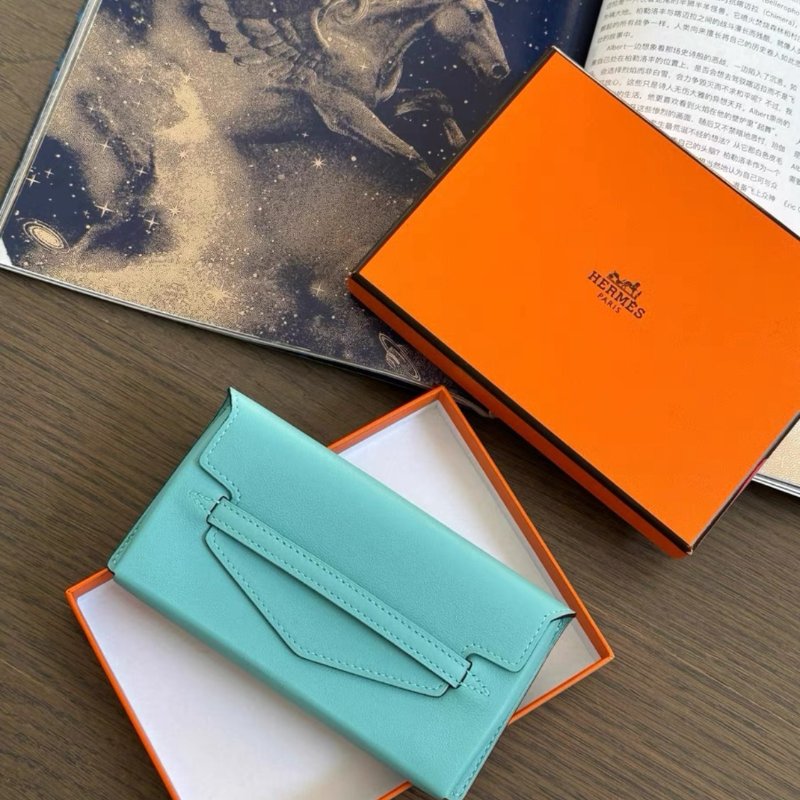 hermes  faco馬卡龍藍 零錢卡包14×8×1.3 99新配件盒子-3