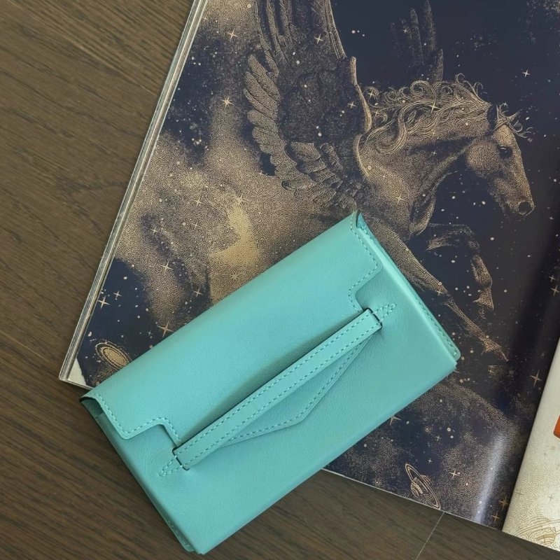 hermes  faco馬卡龍藍 零錢卡包14×8×1.3 99新配件盒子-4