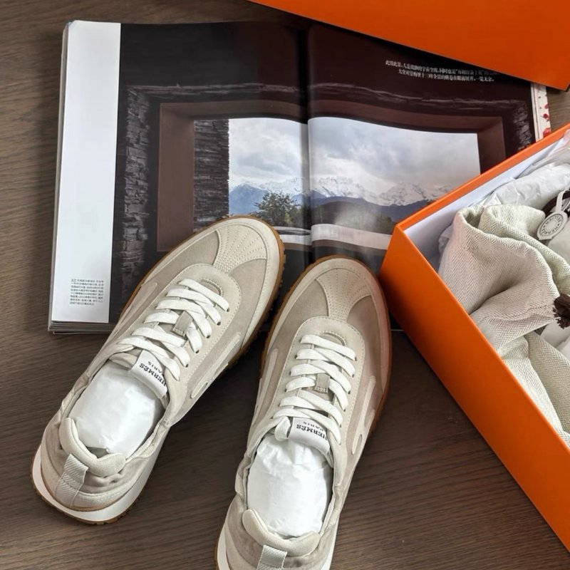 hermes卡其米色jet運動鞋37.5 全新閒置配件塵袋盒子-4