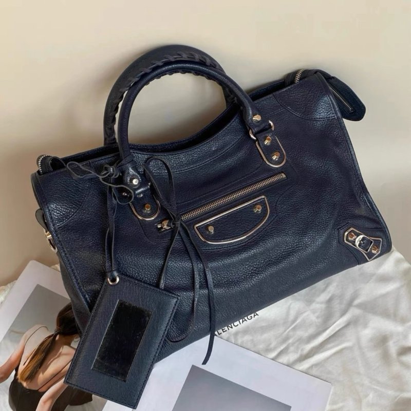 balenciaga深海藍銀扣中號city機車包 38.5*24*13.5 99新配件塵袋鏡子-0