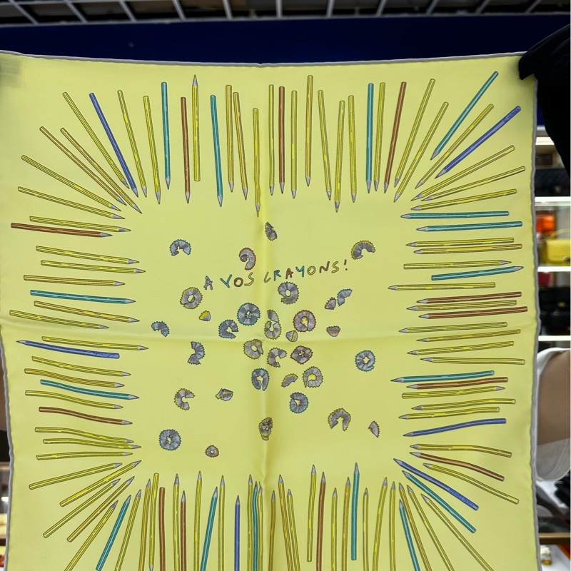 愛馬仕 Hermes 招財黃 繽紛鉛筆 絲巾twilly-2