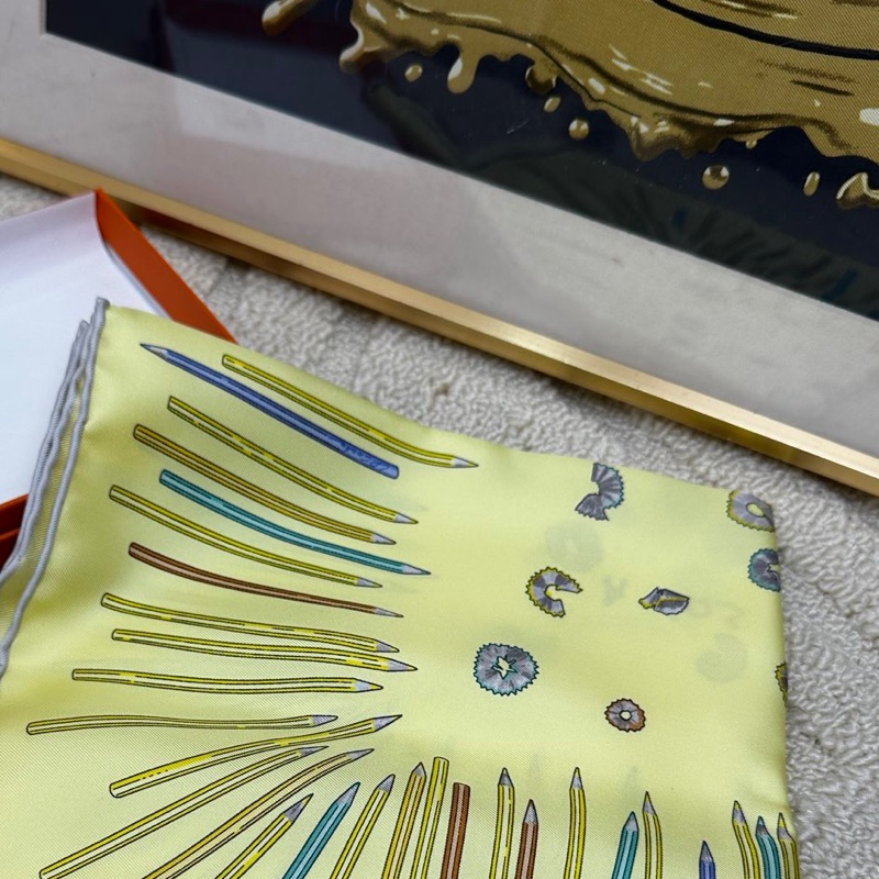 愛馬仕 Hermes 招財黃 繽紛鉛筆 絲巾twilly-3