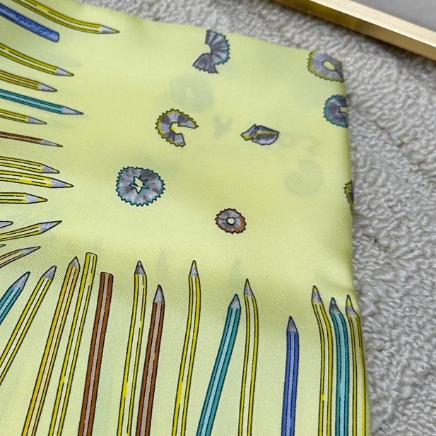 愛馬仕 Hermes 招財黃 繽紛鉛筆 絲巾twilly-5