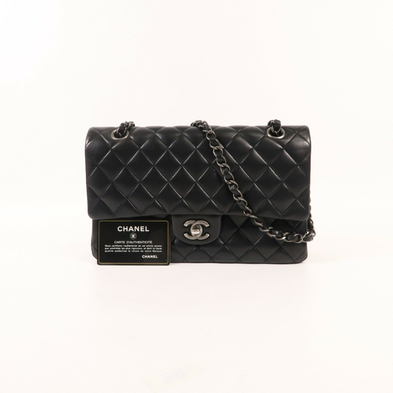 CHANEL 羊皮皮革Classic 25銀扣鏈帶肩背袋-9