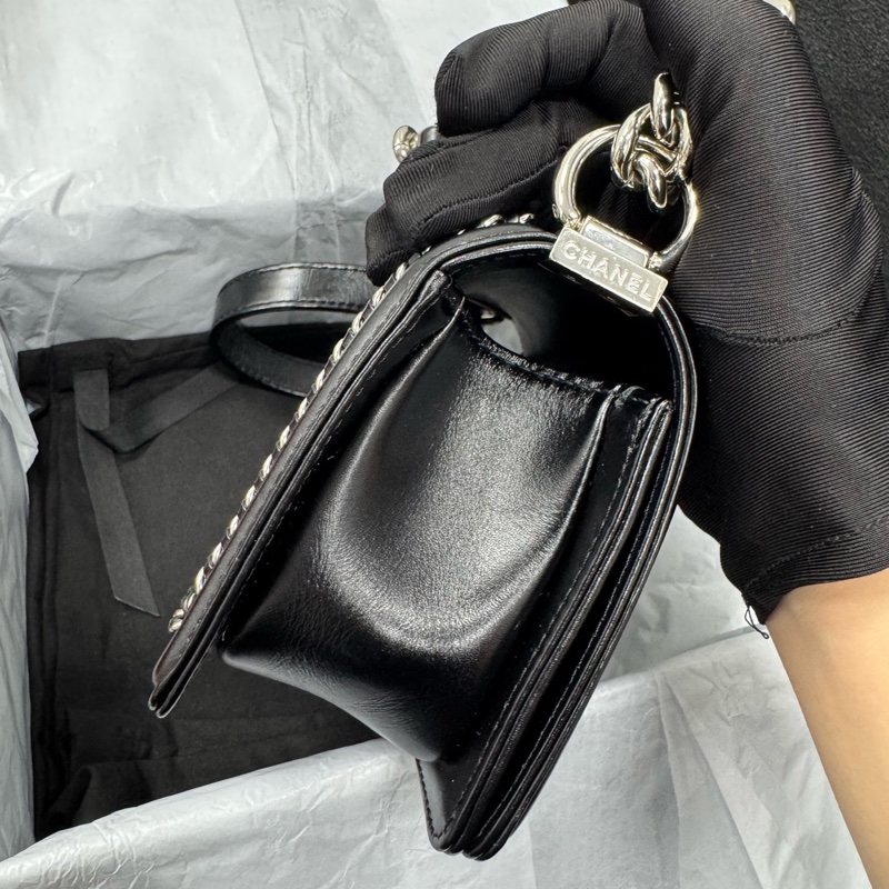 Chanel Leboy 黑銀小號亮面牛皮 30開有卡-3