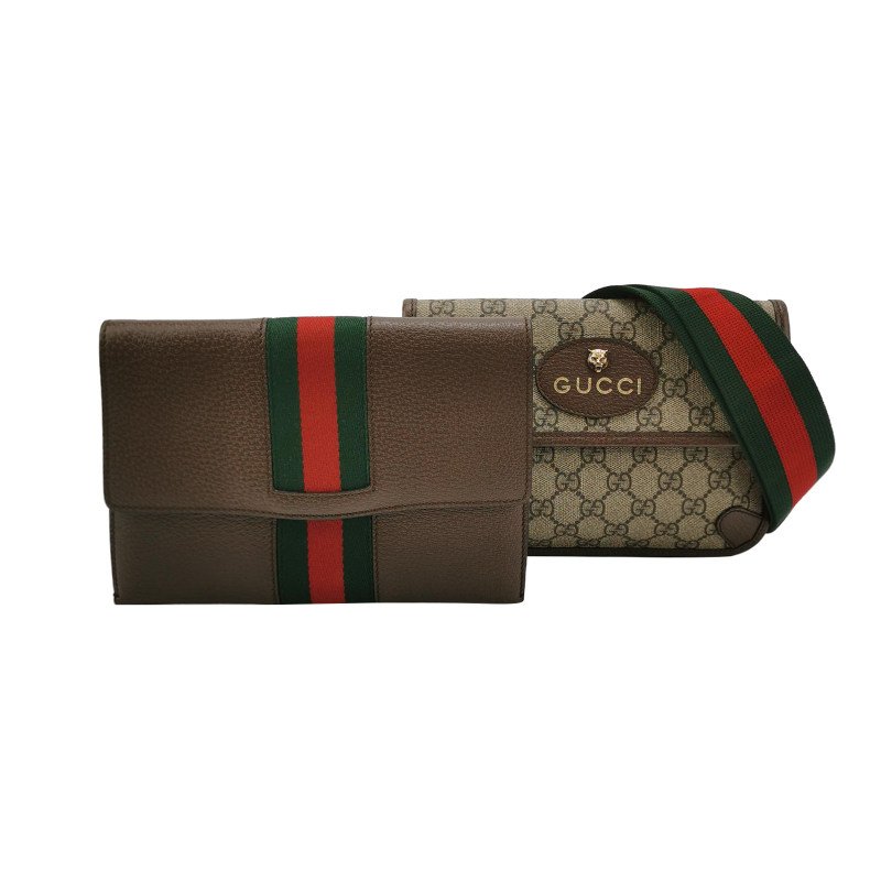 Gucci Neo Vintage 牛皮 帆布 GG 老花 虎頭 Logo 皮標 子母包 斜背包-0