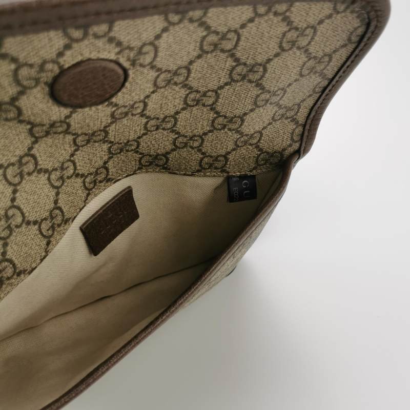 Gucci Neo Vintage 牛皮 帆布 GG 老花 虎頭 Logo 皮標 子母包 斜背包-8