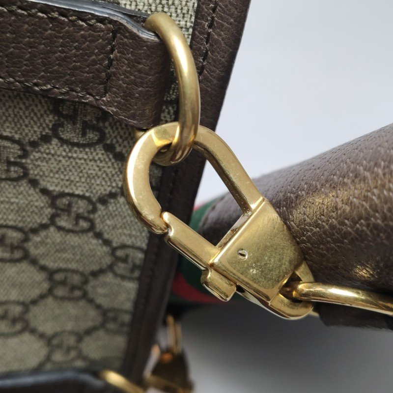 Gucci Neo Vintage 牛皮 帆布 GG 老花 虎頭 Logo 皮標 子母包 斜背包-13