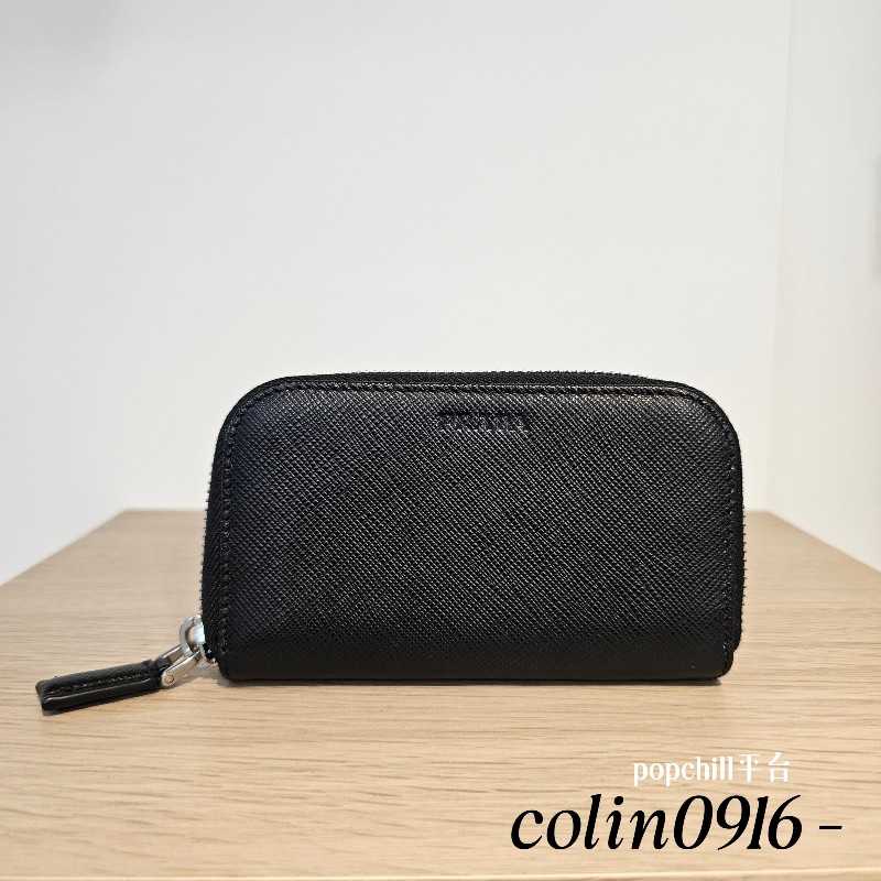 [品況優美品🫶] Prada黑防刮牛皮銀釦拉鏈鑰匙包-0