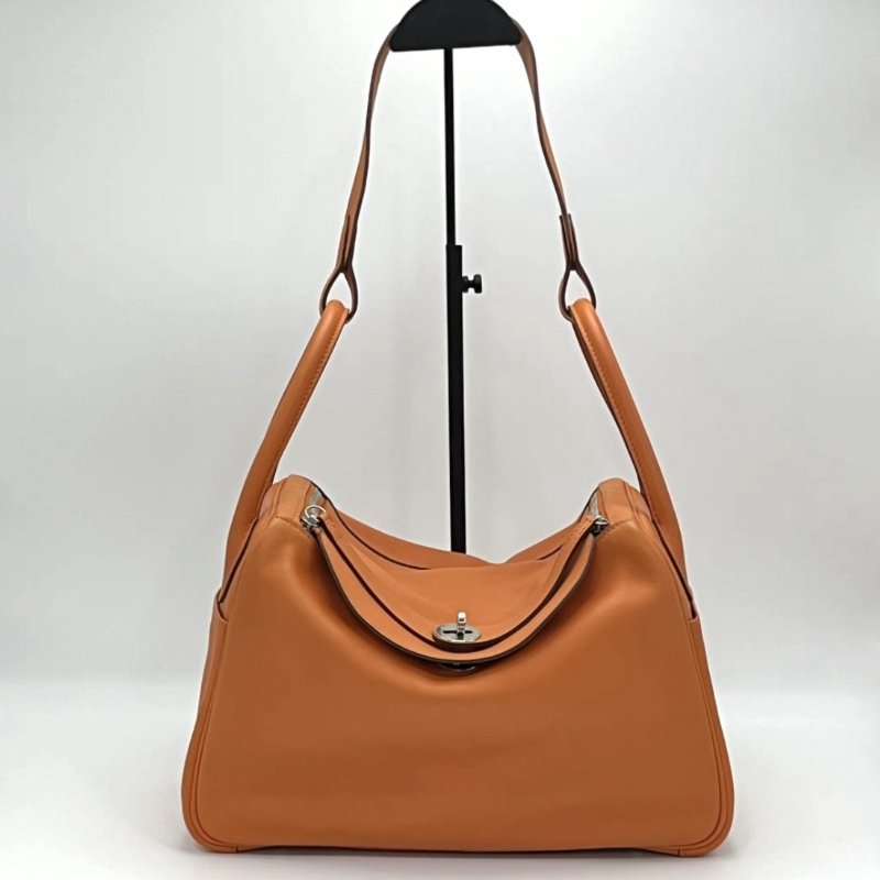 HERMES 經典橙銀扣Lindy30手提肩背包30*19*16 98新 配件塵袋-0