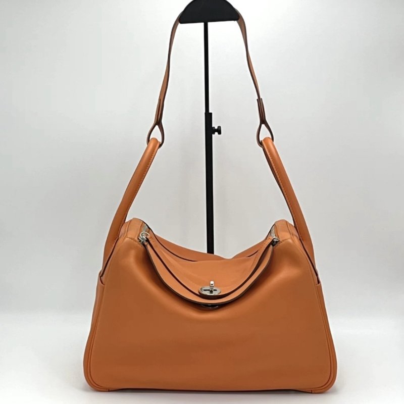HERMES 經典橙銀扣Lindy30手提肩背包30*19*16 98新 配件塵袋-0