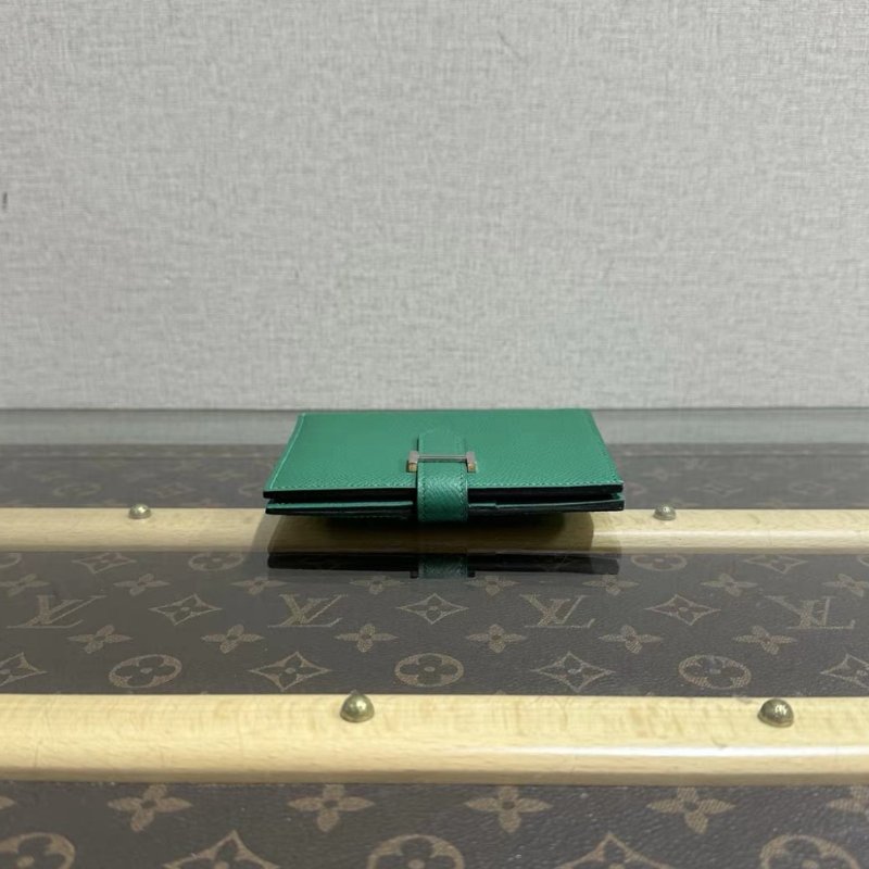 HERMES 絲絨綠銀扣Bearn短款錢包12*9.5*0.4 99新配件盒子-3