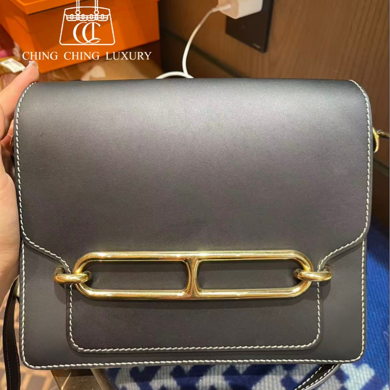 🌈Hermes🧡Roulis 23🧡黑色金扣🌈98.5新🌟Sambrero皮🌟Stamp X🌟-0